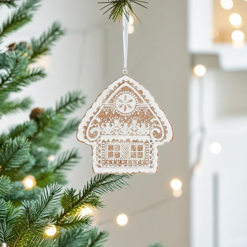 3 Inch Resin Ginger House Ornaments，Iced Resin Gingerbread Biscuit Christmas Baking Tree Decorations, Iced Dough Christmas Tree Decorations, Resin Light Up Gingerbread House, Gingerbread LED Collection, Piped Gingerbread House Hanging Ornament