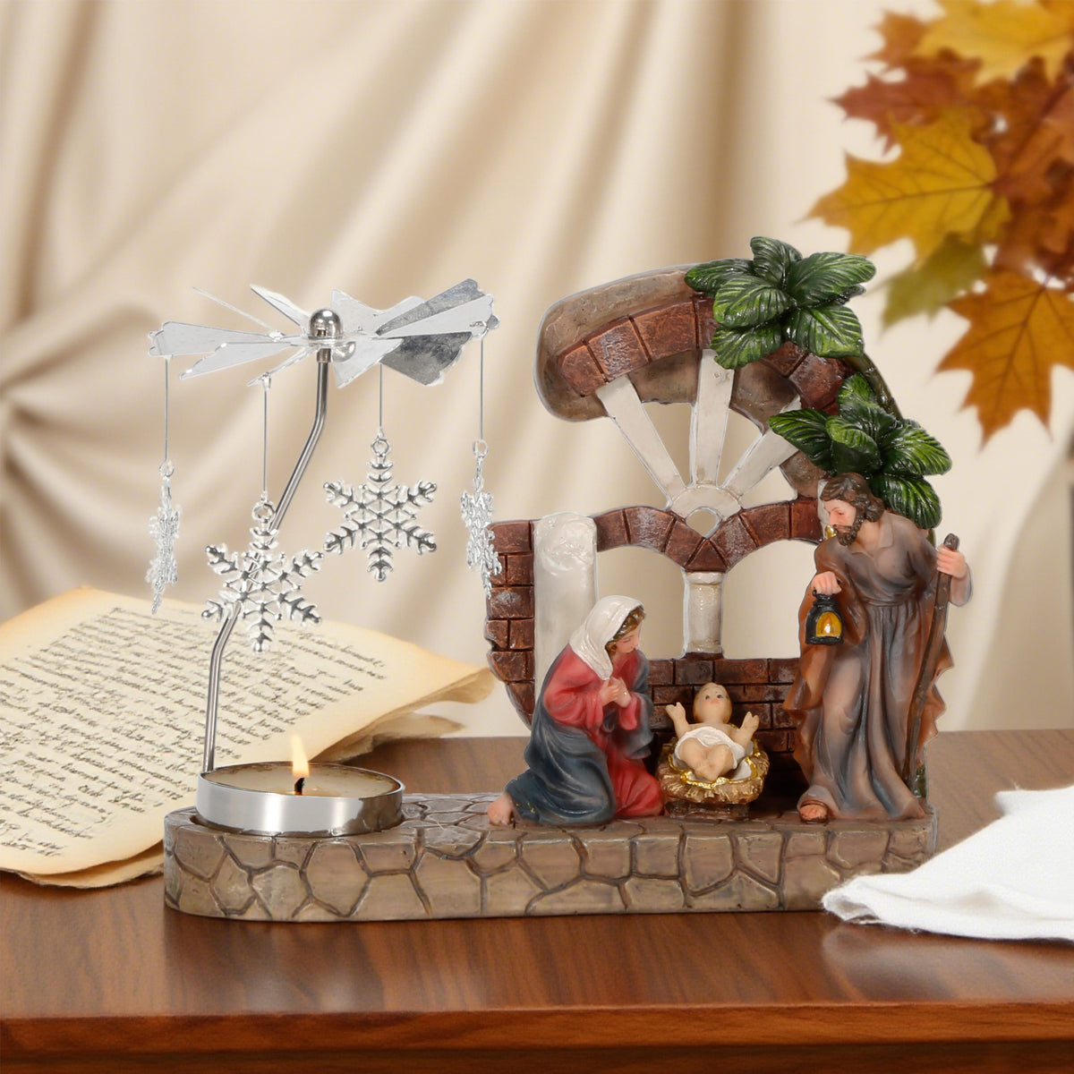 7 Inch Holy Family Candle Holder，Holy Family with baby Jesus, Holy Family Statue, Religious Holy Family, Mary and Joseph, Holy Family Candle Holder, Nativity Advent Decorations