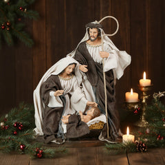 19 Inch Fabric Holy Family Brown，Nativity Christmas Brown Set Fabric Clothes, Christmas Resin Scenes Figures Sets Tabletop,Christmas Collectibles Figurines Statue Decor,Handcrafted Resin Nativity Set Fabric Clothes Traditional Christmas Figurine