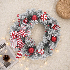 30 Inch Candy Cane Red Balls w/Red and White Bow Snow Wreath，Peppermint Candy Artificial Pine Christmas Wreath, Wall or Door Hung, Grinch Whoville Design,Large Garland Ornament, Window Decorations Hanging Decorations Hotel Arrangement