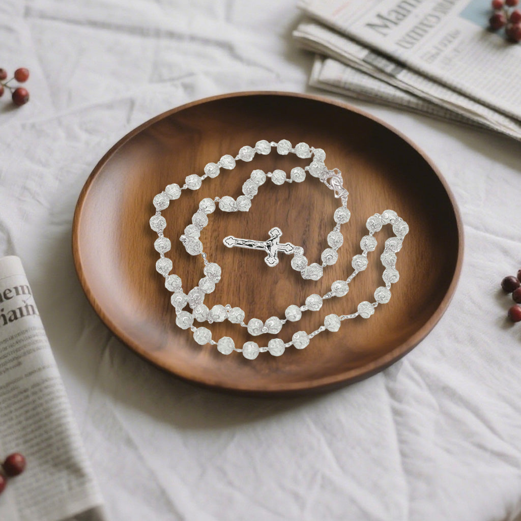 Glass Beads Clear Rosary with mary center and Crucifix，Religious Gift Rosaries, Catholic Rosary Necklace, Beads Rosaries, Jesus Crucifix Cross Rosary for prayer