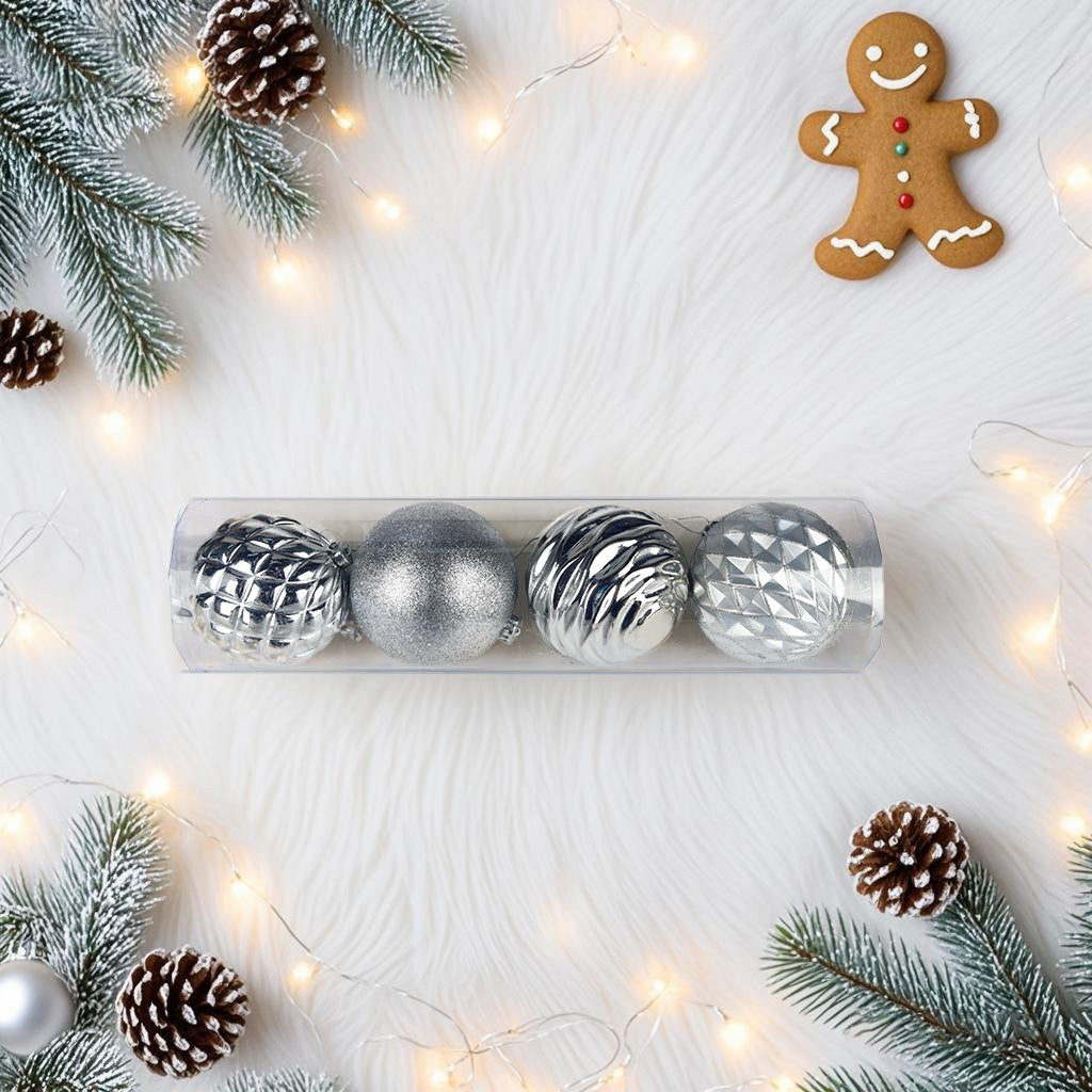 2/3/4/5/8/12 Inch Sliver Christmas Ball 4pk，Christmas Tree Decorations Ball Ornaments Balls Xmas Hanging Decorations Holiday Decor, Christmas Ball Dropball Boxed Christmas Tree Ornaments Christmas Decorations Gold, Red, Sliver