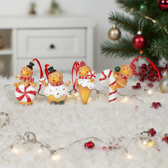 3 Inch Gingerman Ornaments ASST 4，Gingerman with Sweets Christmas Tree Ornaments, Gingerbread Tree Hanger, Xmas Resin Decorations, Iced Resin Gingerbread Biscuit Christmas Baking Tree Decorations,
