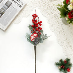 13.5 Inch Berry Pick w/Perppermint Candy，Christmas Picks Artificial Red Berry Stems, Artificial Floral Picks Berries for Xmas Tree Ornaments,  Red Berries and Bell Pick Home Decorations, Sprays and Picks Christams Holiday Ornaments