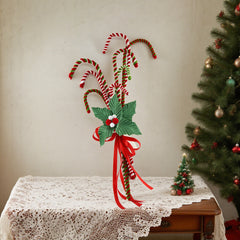 12 Inch Fabric Candy Cane Ornaments，Red and White Cane Decorations, Holly Bundle Christmas Tree Spray,  Faux Red and Green Candy Canes, Wreath Attachments, Tree trimming, Christmas Wreath Accessories, Red White Woolen Candy Curly Picks