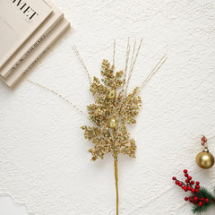 12 Inch Gold Pick，Sequin Fern Christmas Home Spray, Gold Glitter Juniper Spray, Christmas Spray, Gold Christmas Spray, Elegant Ice Gold Christmas Spray, Gold Glitter Berry Leaf Artificial Christmas Spray, Gold Hex Glittered Cedar Spray
