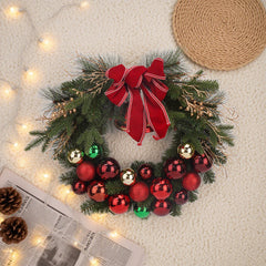 30 Inch Half Gold, Red and Green Balls w/Red Bow and Gold Picks Wreath，Balls Christmas Wreath Red Green, Door Wreath with Bow, Ribbon, Balls Leaves for Front Door, Outdoor Xmas Decor, Big Wreath for Holiday Christmas