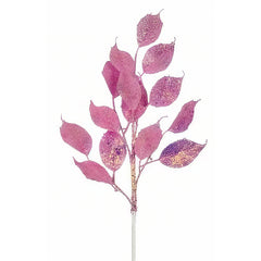 30 Inch Pink Glitter Leaf Christmas Spray – Sparkling Artificial Christmas Branch for Tree Decoration, Holiday Floral Pick, Xmas Tree Ornament
