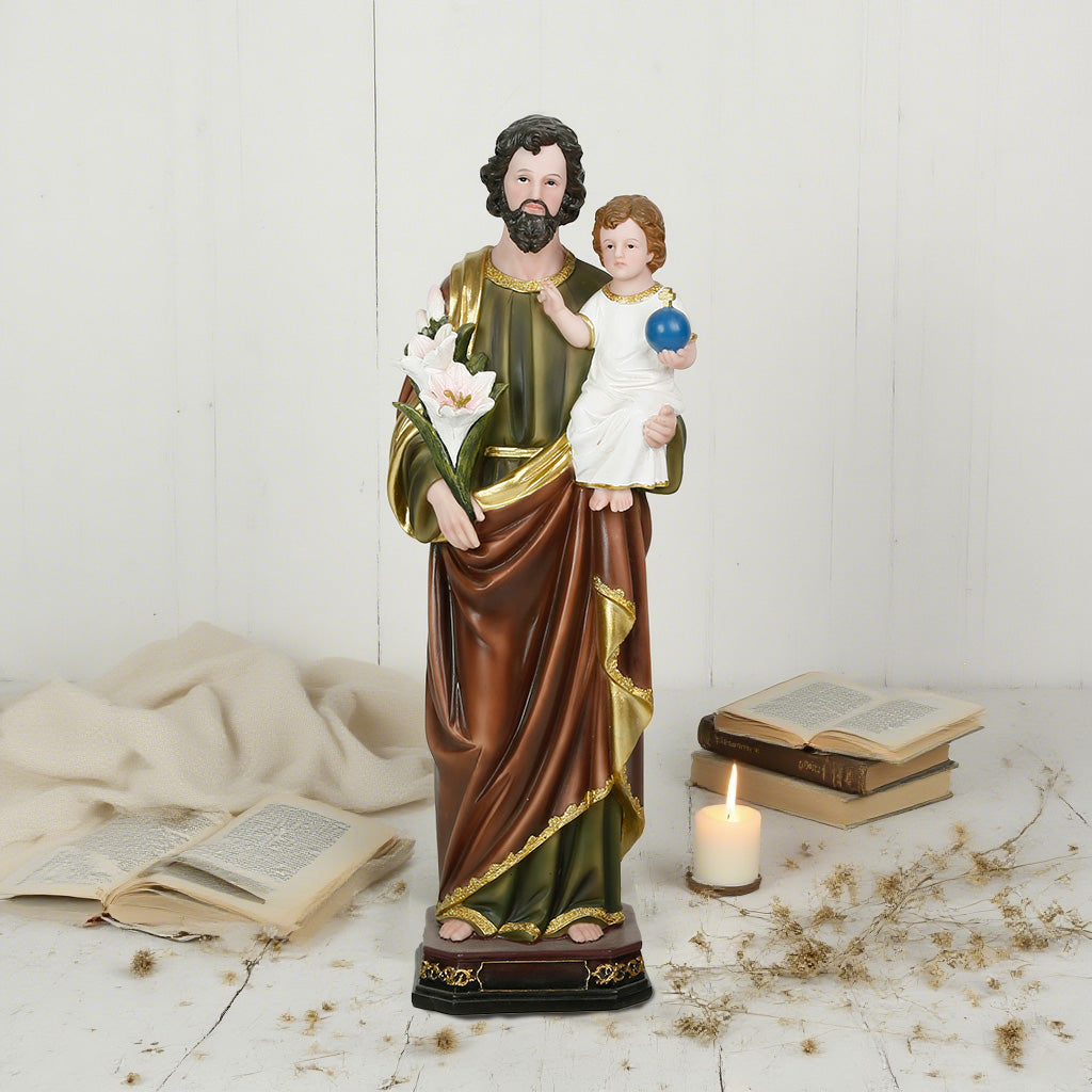 18 Inch St. Joseph with Child in Resin，Saint Joseph Resin Figurines, Religious Gift St. Joseph, St. Joseph and Child Jesus Figure, Saint Joseph Collection Figure