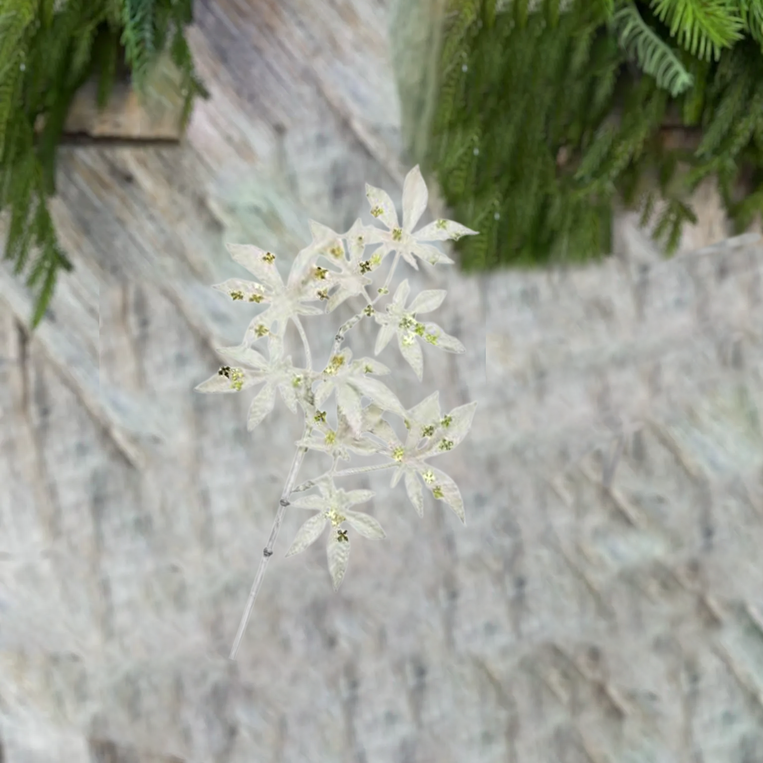 35 Inch White Maple Leaf Christmas Spray with Glitter, Artificial Christmas Picks, Glitter Holiday Floral Stems, Xmas Tree Branch Ornaments, Christmas Tree Decoration