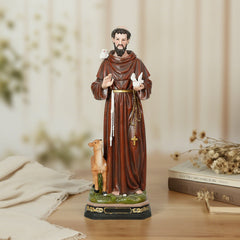 18 Inch St. Francis in Resin，St. Francis with Animals Figure,Resin Patron of Animal Figurine Saint Francis Sculpture , Catholic Statue Patrons for Church,Catholic St. Francis Statue for Patio
