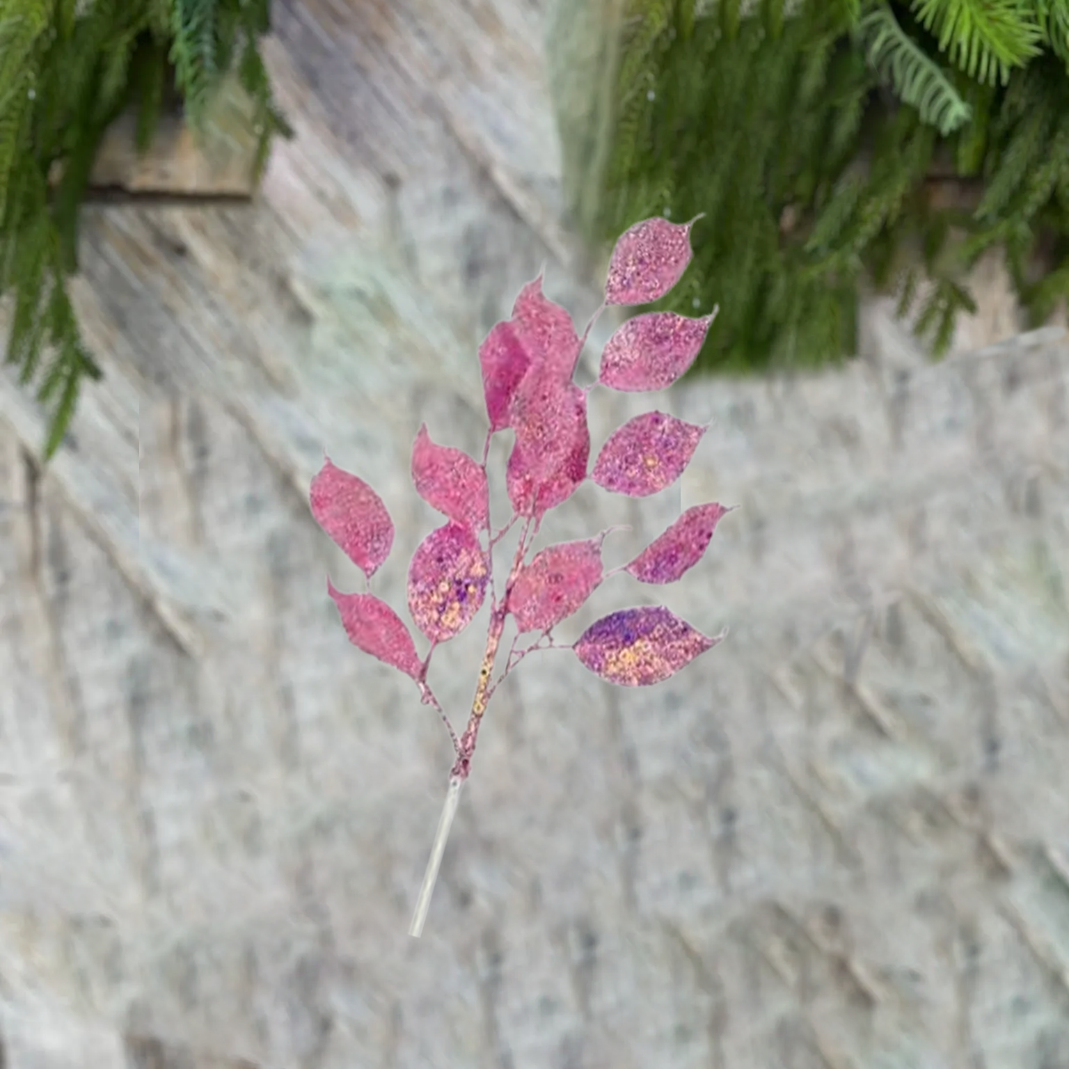 30 Inch Pink Glitter Leaf Christmas Spray – Sparkling Artificial Christmas Branch for Tree Decoration, Holiday Floral Pick, Xmas Tree Ornament