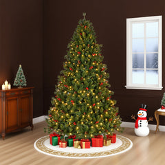 150 Inch Pre-Lit Artificial Christmas Tree with Pine Cones Berries Green，Spruce Artificial Holiday Christmas Tree for Home, Office, Party Decoration w/ Easy Assembly, Fraser Fir Blue-Green Needles Tree, Classical Balsam Fir Tree for Christmas