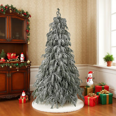 100 Inch Flocked Cedar Artificial Christmas Tree，Spruce Artificial Holiday Christmas Tree for Home, Office, Party Decoration w/ Easy Assembly, Fraser Fir Blue-Green Needles Tree, Classical Balsam Fir Tree for Christmas