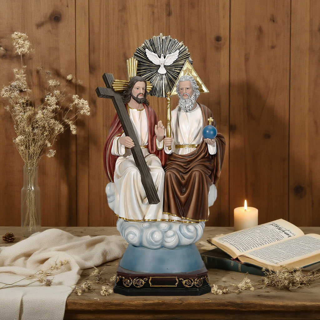 26 Inch Holy Trinity in Resin，Holy Trinity Gold Sunburst Design, Santisima Trinidad Resin Craftsmanship, Holy Trinity Father Son Holy Spirit Religious Statue,igurine Estatua Santisima Trinidad Religious Catholic Gift