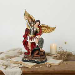 12 Inch St. Michael in Resin，12 Inch St Michael Statue, Archangel Michael Statue, San Miguel Arcangel Statue, Michael Archangel Defeated Lucifer Tramples Demon Statue, The Warrior Indoor/Outdoor Catholic Sculpture,