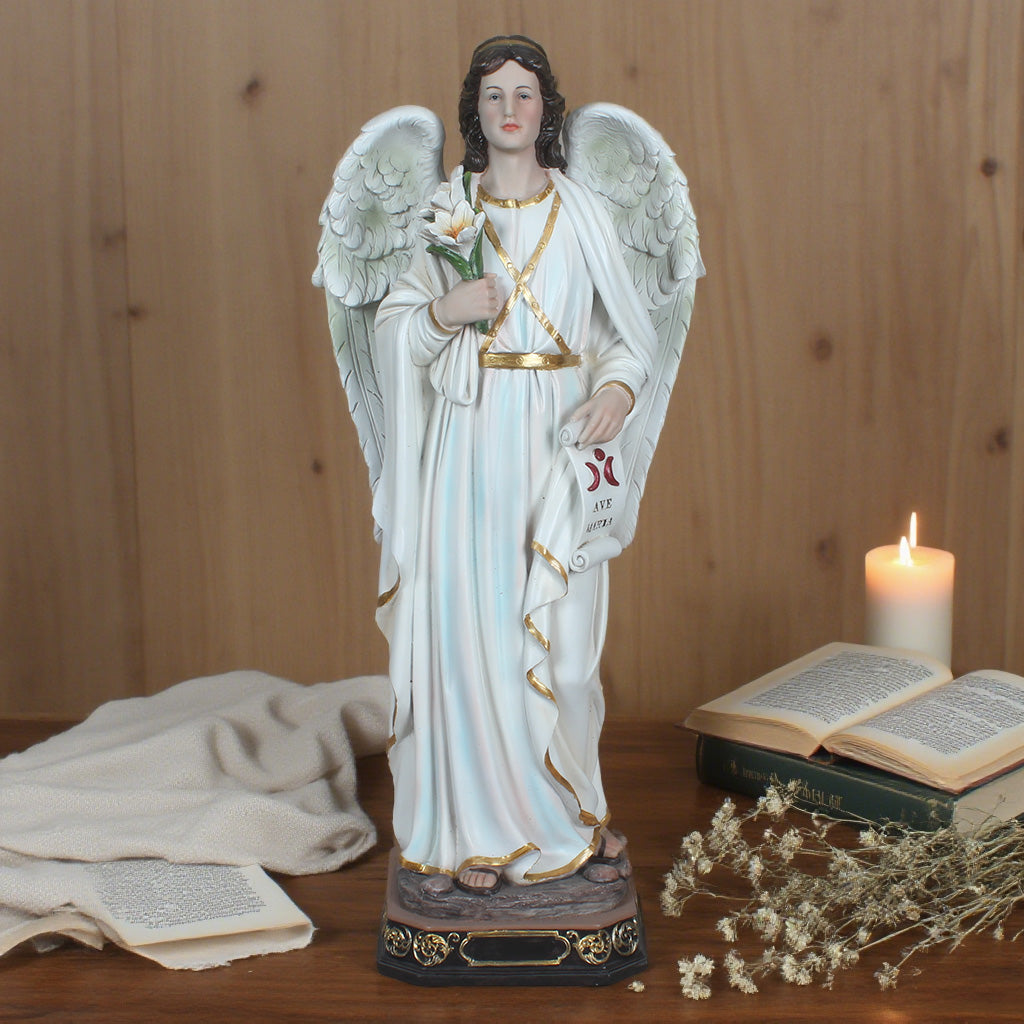 24 Inch St. Gabriel in Resin，Resin Catholic Gift Saint Gabriel The Messenger of God Figurine,Archangel Saint Gabriel Statue,  Archangel Gabriel Statue Inspiring Religious Gift