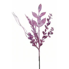 20 Inch Pink Purple Glitter Leaf Christmas Spray with Berries – Holiday Tree Decoration, Xmas Floral Branch, Festive Christmas Ornament