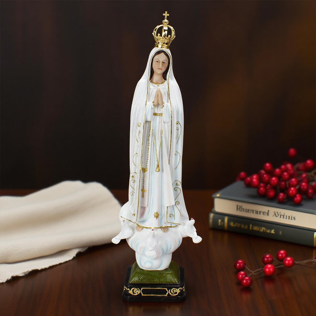 27 Inch Our Lady of Fatima with Iron Crown in resin，Statue of Our Lady of Fatima, Resin Virgen de Fatima, Virgin Mary Collection, Home and Garden Religious Figurines