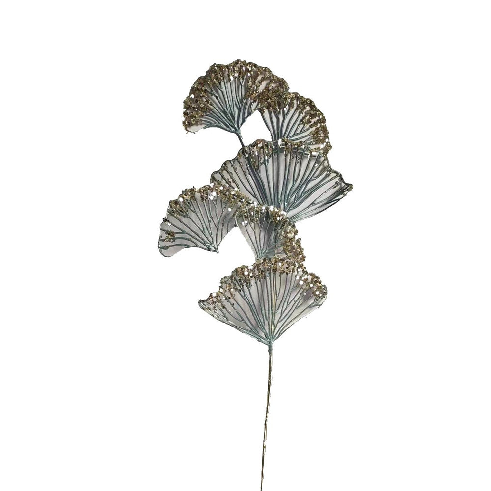 27.5 Inch Blue Ginkgo Leaf Christmas Spray, Artificial Christmas Picks for Tree Decoration, Holiday Floral Stem Ornament