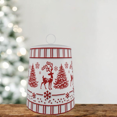 8 inch Red & White Plastic Bell Ornament with Reindeer, Christmas Tree & Snowflake Design – Plastic Bell Christmas Tree Hanging Decoration, Festive Holiday Ornament