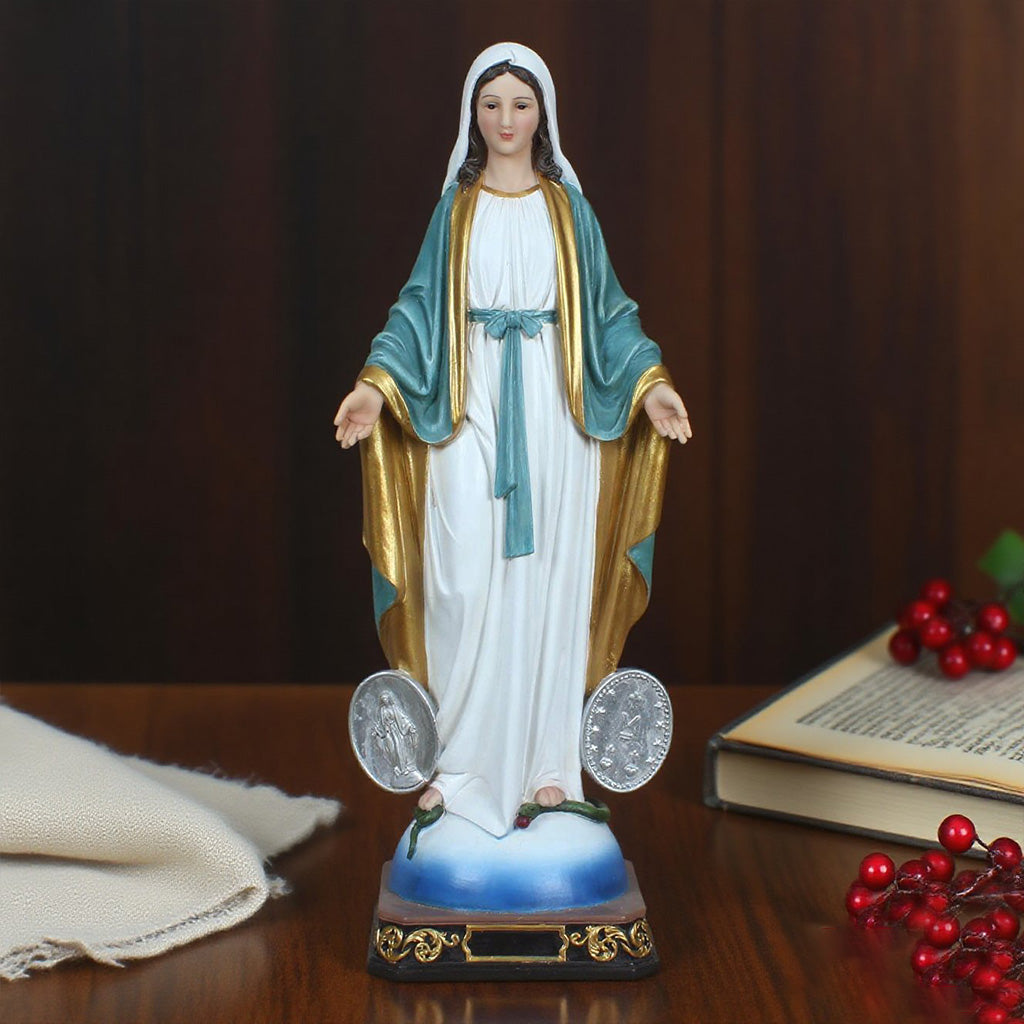 21 Inch Our Lady of Grace with medal in resin，Virgin Mary Statues, Mother of God Large Holy Madonna Resin Religious, Virgin Mary Praying Statue, Home and Garden Religious Figurines