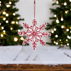 Plastic Red & White Snowflake Ornament – Holiday Christmas Tree Decoration, Festive Snowflake Hanging Decor for Xmas Trees, Seasonal Holiday Ornament
