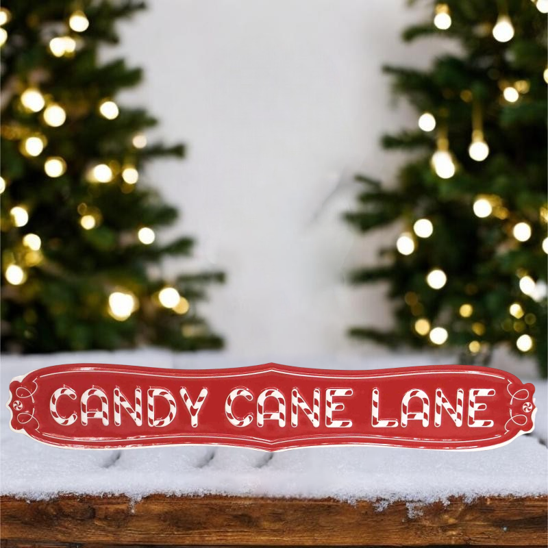 Red & White Metal ‘Candy Cane Lane’ Sign – Festive Christmas Metal Decor for Holiday Home & Seasonal Decoration