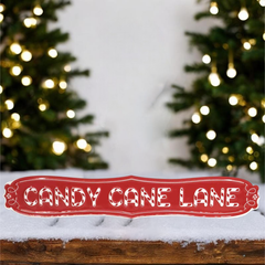 Red & White Metal ‘Candy Cane Lane’ Sign – Festive Christmas Metal Decor for Holiday Home & Seasonal Decoration