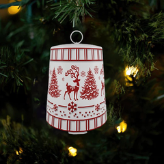 8 inch Red & White Plastic Bell Ornament with Reindeer, Christmas Tree & Snowflake Design – Plastic Bell Christmas Tree Hanging Decoration, Festive Holiday Ornament