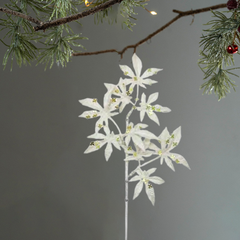 35 Inch White Maple Leaf Christmas Spray with Glitter, Artificial Christmas Picks, Glitter Holiday Floral Stems, Xmas Tree Branch Ornaments, Christmas Tree Decoration
