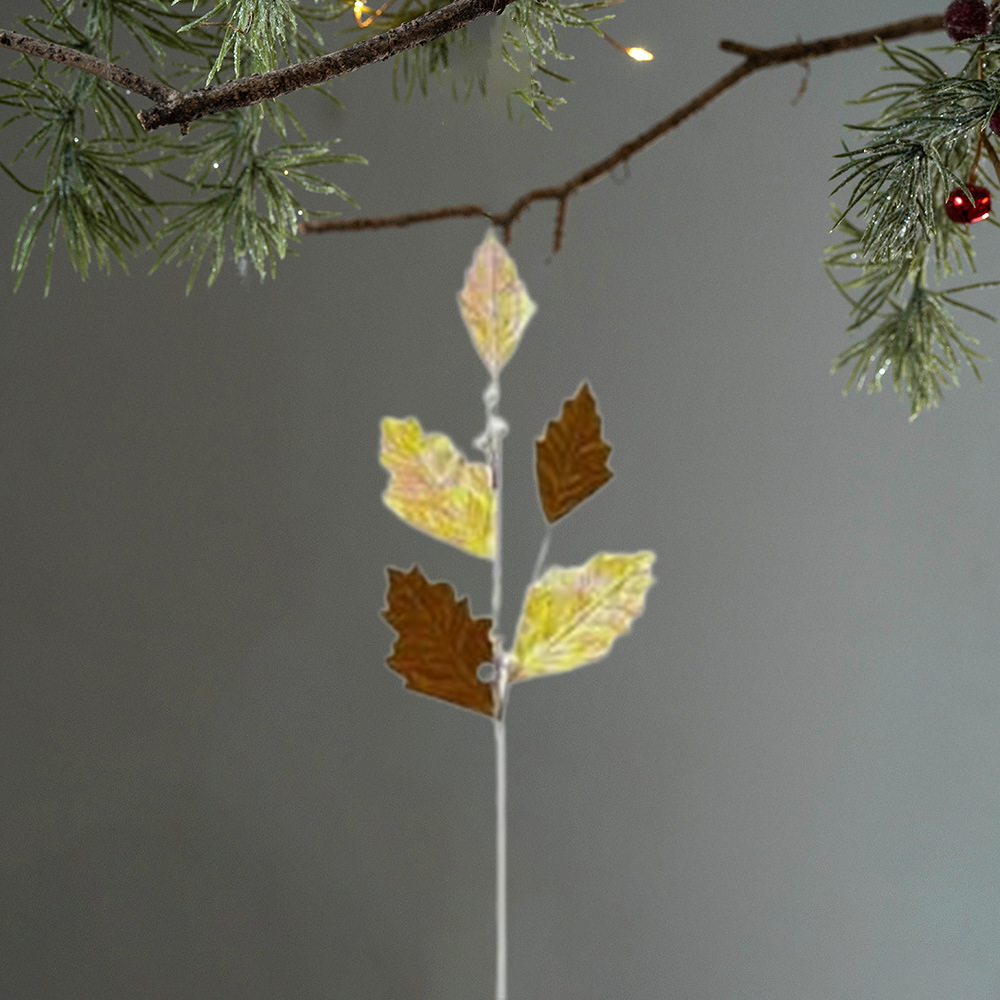 27.5 Inch Gold Leaf Christmas Spray, Glittered Holiday Pick for Christmas Tree Decoration, Artificial Christmas Branches for Holiday Floral Arrangements
