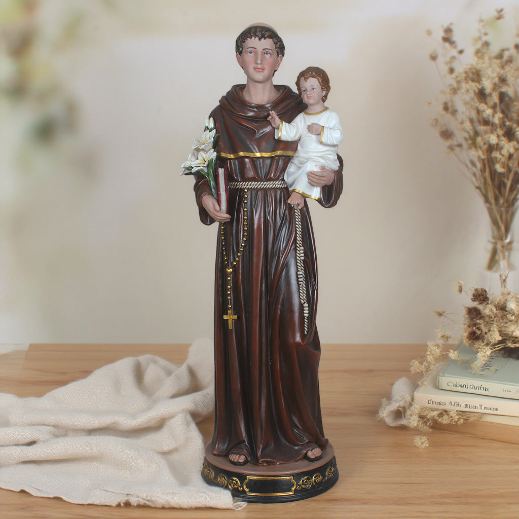 36 Inch St. Anthony with Child  in Resin ，Saint Anthony Religious Figurine,Saint Anthony and Baby Jesus Sculpture, Catholic Saints Figurine Anthony, Saint Anthony Holding Child Jesus Polyresin Religious