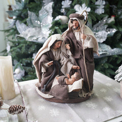 19 Inch Fabric Holy Family Brown，Nativity Christmas Brown Set Fabric Clothes, Christmas Resin Scenes Figures Sets Tabletop,Christmas Collectibles Figurines Statue Decor,Handcrafted Resin Nativity Set Fabric Clothes Traditional Christmas Figurine