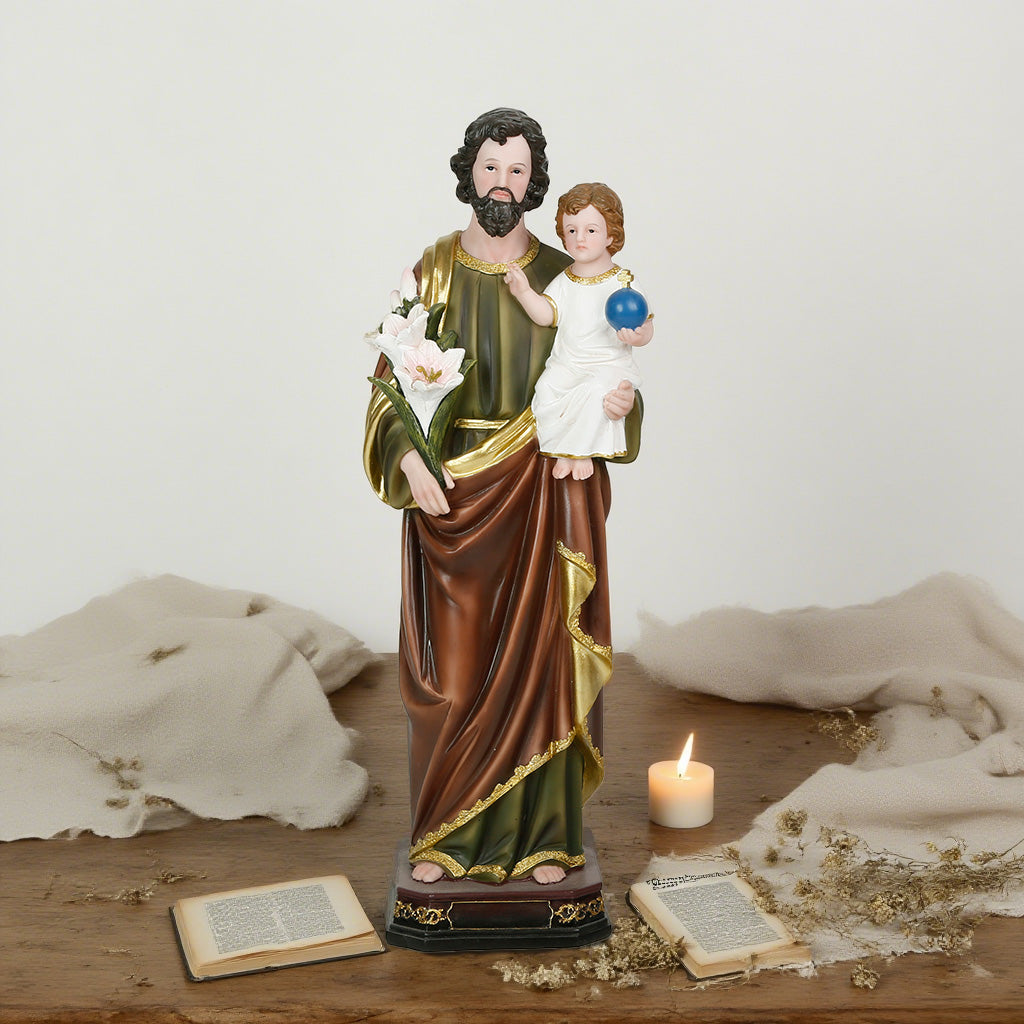 18 Inch St. Joseph with Child in Resin，Saint Joseph Resin Figurines, Religious Gift St. Joseph, St. Joseph and Child Jesus Figure, Saint Joseph Collection Figure