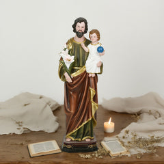 18 Inch St. Joseph with Child in Resin，Saint Joseph Resin Figurines, Religious Gift St. Joseph, St. Joseph and Child Jesus Figure, Saint Joseph Collection Figure