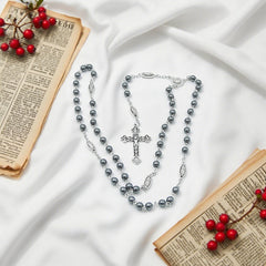 Grey 8mm Beads Rosary with our lady of gudalupe medal and Crucifix，Religious Gift Rosaries, Catholic Rosary Necklace, Beads Rosaries, Jesus Crucifix Cross Rosary for prayer