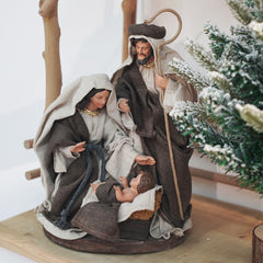 19 Inch Fabric Holy Family Brown，Nativity Christmas Brown Set Fabric Clothes, Christmas Resin Scenes Figures Sets Tabletop,Christmas Collectibles Figurines Statue Decor,Handcrafted Resin Nativity Set Fabric Clothes Traditional Christmas Figurine