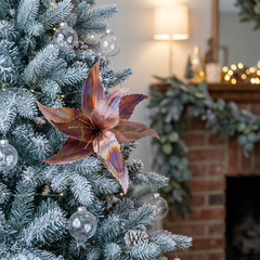 10.2-Inch Brown Iridescent Christmas Flower Pick, Glitter Poinsettia Christmas Tree Topper, Holiday Tree Decoration, Festive Christmas Ornament for Home Décor