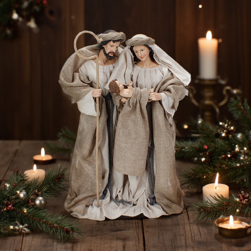 19 Inch Fabric Standing Holy Family，Nativity Christmas Set Fabric Clothes, Christmas Resin Scenes Figures Sets Tabletop,Christmas Collectibles Figurines Statue Decor,Handcrafted Resin Nativity Set Fabric Clothes Traditional Christmas Figurine