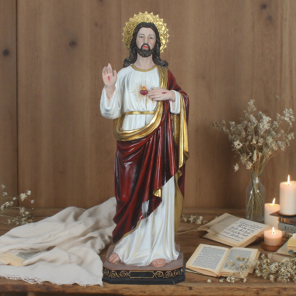 35.5 Inch Sacred Heart of Jesus  in Resin，Sacred Heart of Jesus Statue, Jesus Christ Catholic Figurine, Jesus Religious Gift, Jesus Heavenly Protectors