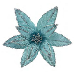 11-Inch Lake Blue Christmas Tree Topper Flower with Silver Glitter Accents, Elegant Holiday Floral Tree Top Decoration, Festive Christmas Ornament for Home & Party Decor