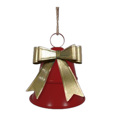 6.5 Inch Red Metal Christmas Bell with Gold Bow, Hanging Holiday Décor Bell, Retro Christmas Ornament, Festive Metal Bell for Christmas Decorations
