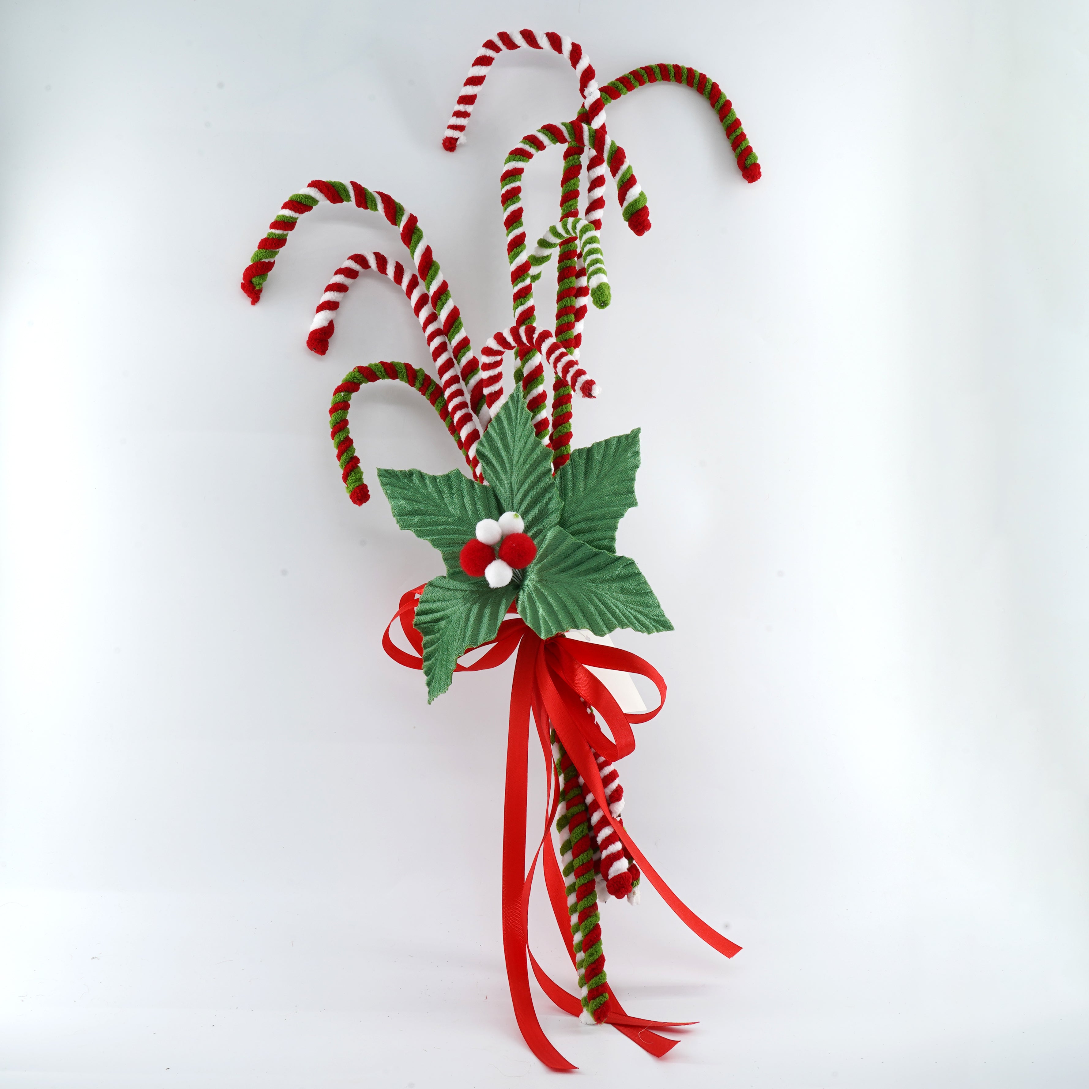 12 Inch Fabric Candy Cane Ornaments，Red and White Cane Decorations, Holly Bundle Christmas Tree Spray,  Faux Red and Green Candy Canes, Wreath Attachments, Tree trimming, Christmas Wreath Accessories, Red White Woolen Candy Curly Picks