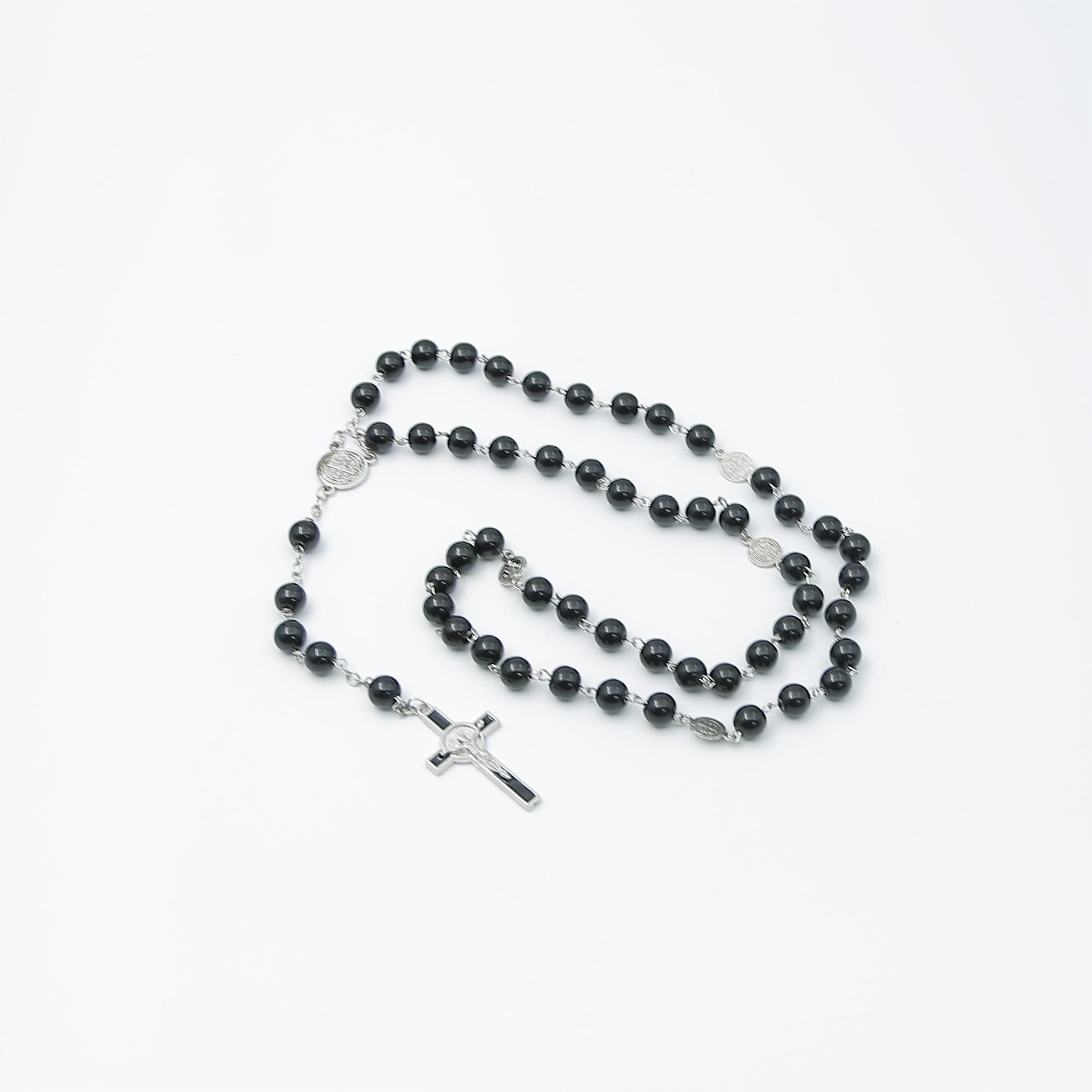 St Benedit coins Rosary with black Jesus Crucifix，Religious Gift Rosaries, Catholic Rosary Necklace, Beads Rosaries, Jesus Crucifix Cross Rosary for prayer