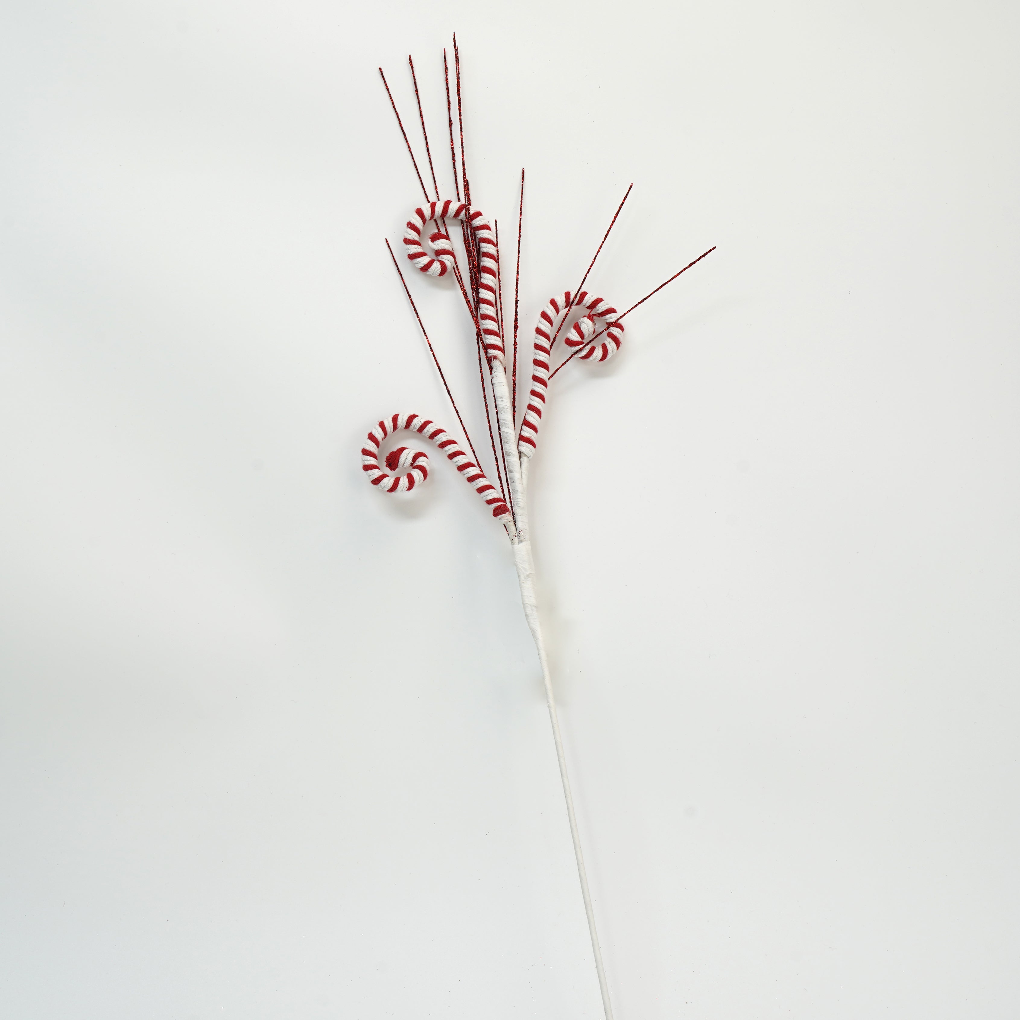 19.5 Inch Woolen Peppermint Pick，Red and White Cane Decorations, Gingerbread Theme, Peppermint Striped Christmas Decoration, Peppermint Tree Picks and Sprays, Red White Woolen Candy Curly Picks