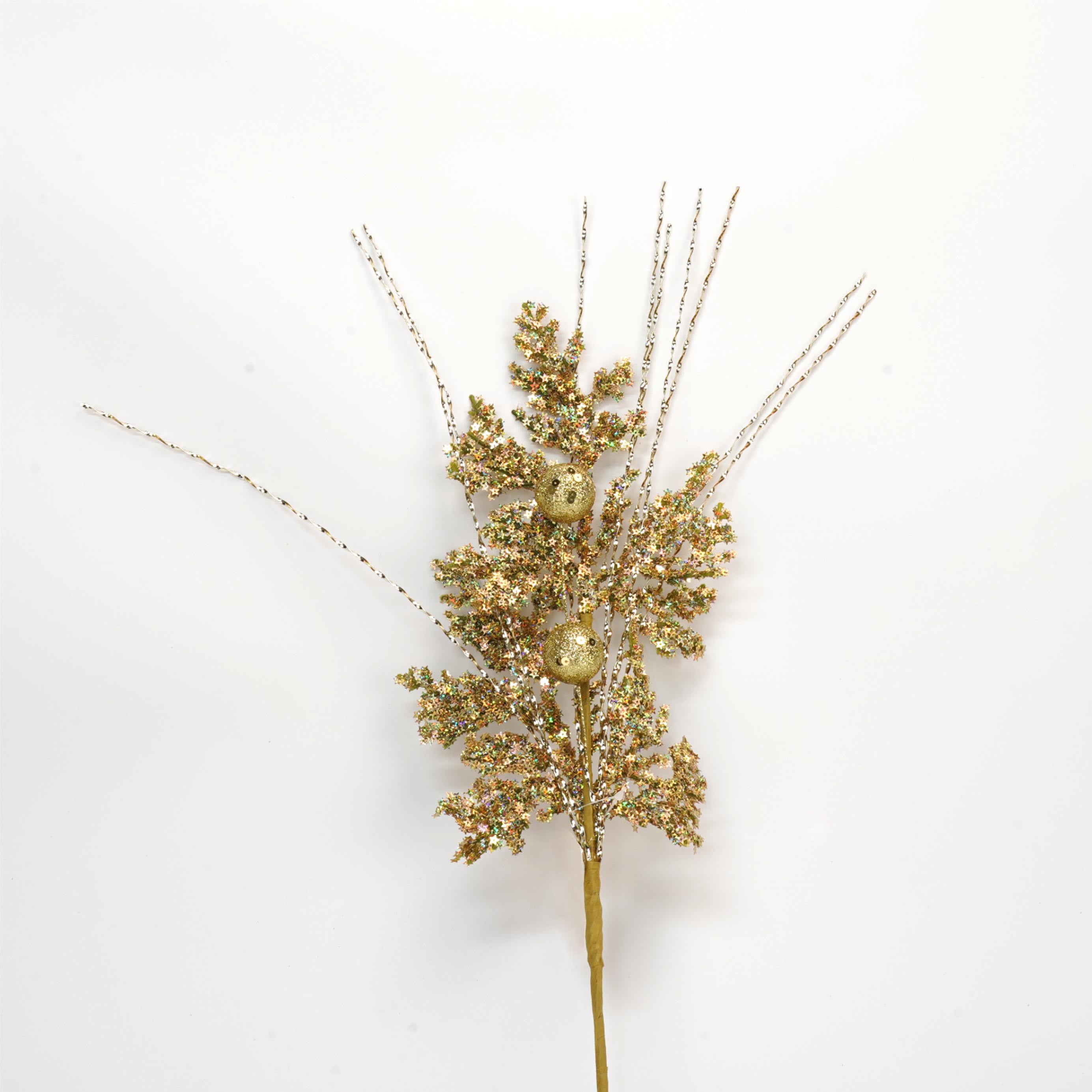 12 Inch Gold Pick，Sequin Fern Christmas Home Spray, Gold Glitter Juniper Spray, Christmas Spray, Gold Christmas Spray, Elegant Ice Gold Christmas Spray, Gold Glitter Berry Leaf Artificial Christmas Spray, Gold Hex Glittered Cedar Spray