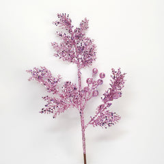 17 Inch Purple Pick，Glitter Powder Leaf Branch For Flower Arrangement Accessories Christmas Party Home Wedding Garden Decoration, Pink Glitter Sequin Cedar Spray, Artificial Christmas Spray, Lavender Tree Garland Wreath Picks Spray