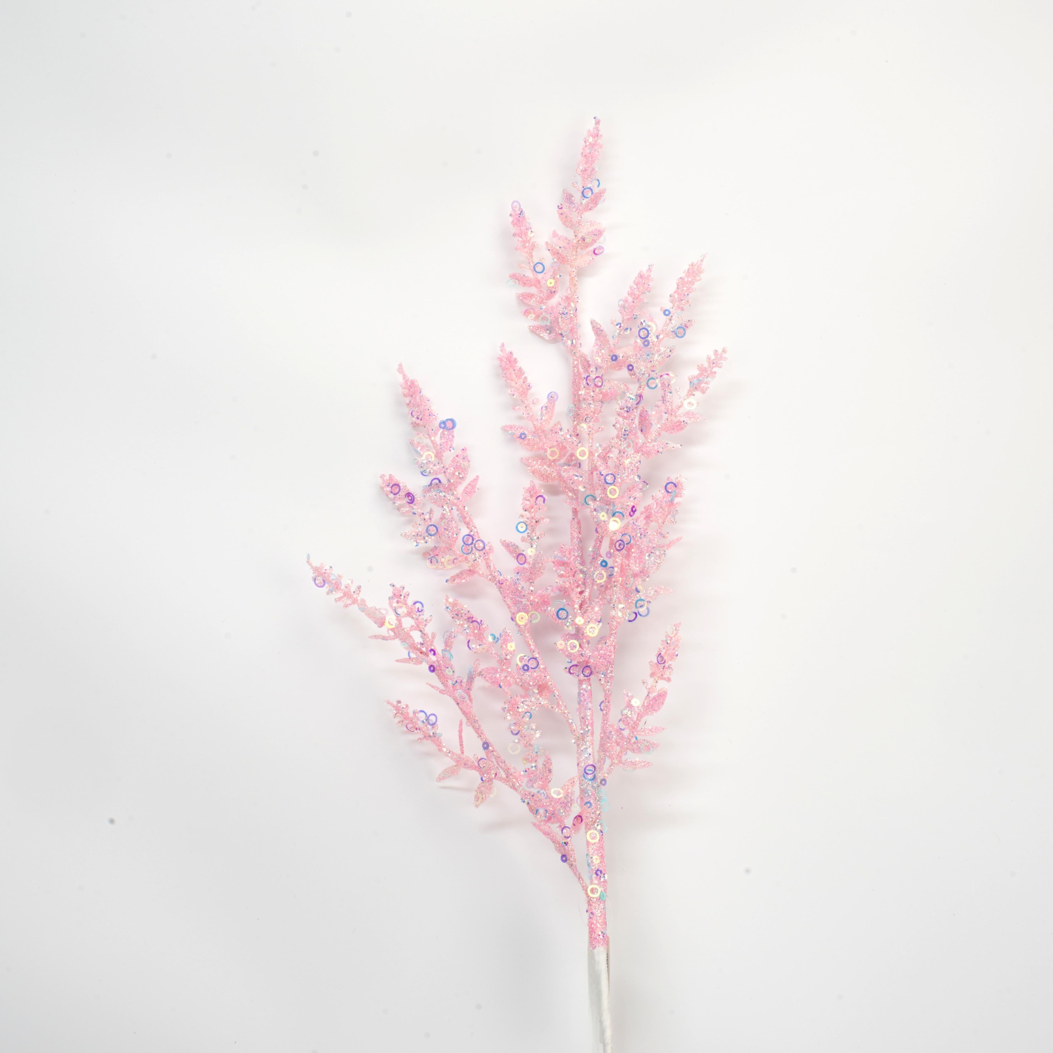 30 Inch Baby Pink Christams Picks，Glitter Powder Leaf Branch For Flower Arrangement Accessories Christmas Party Home Wedding Garden Decoration, Pink Blue Purple Glitter Sequin Cedar Spray, Artificial Christmas Spray