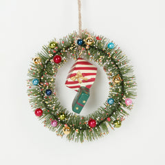 5 Inch Giftbox Wreath Ornaments，Glitter Small Wreath Decorations, Mini Christmas Wreath Ornaments Bells and Bow for Tree Hanging Home Decor and Wrapping for Holiday Celebrations, Mini Ball Wreath with Holy Family Animals Hanging Decorations,